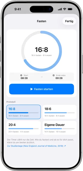 Bild aus der App: die Fasten-Uhr