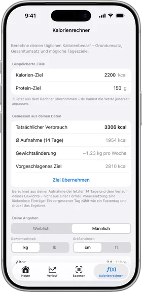 Bild aus der App: der Kalorien-Rechner